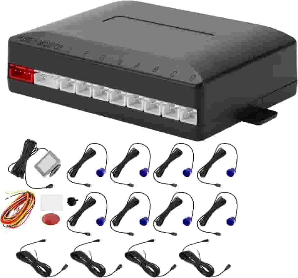 Sistema de radar de backup reverso de veículo automotivo LCD Display de distância Sensores de estacionamento reverso detecção de distância 8 sensores de estacionamento azul