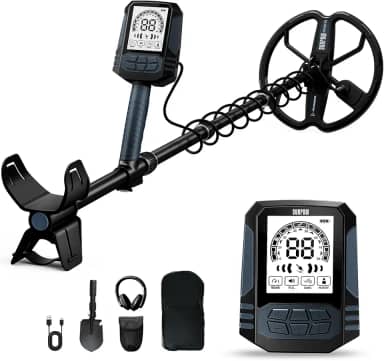 SUNPOW Detector de metais recarregável para adultos - bateria de lítio de 2500 mAh para uso 35H - Detector de ouro à prova d'água com bobina D dupla de 25 cm de profundidade, 4 modos profissionais
