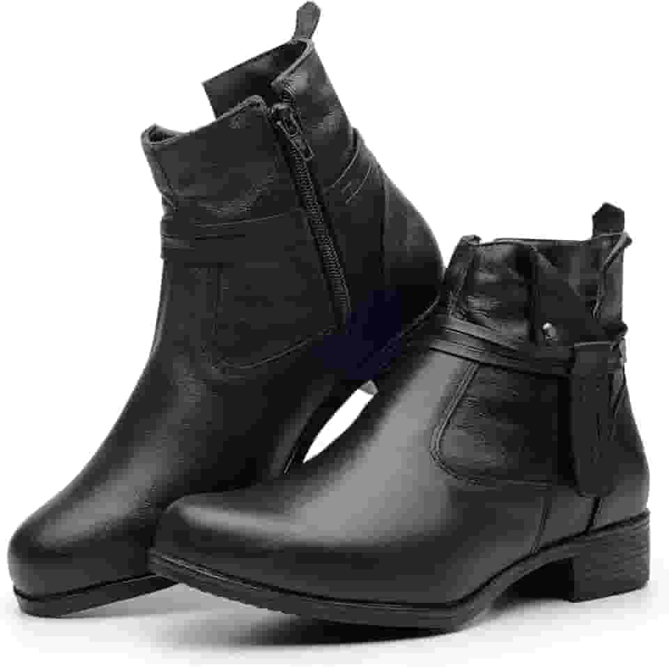 Bota Feminina Cano Curto em Couro Legítimo Coturno com Ziper