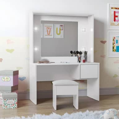 Penteadeira Infantil Diana Led e Banqueta Branca - Loja Inova BR