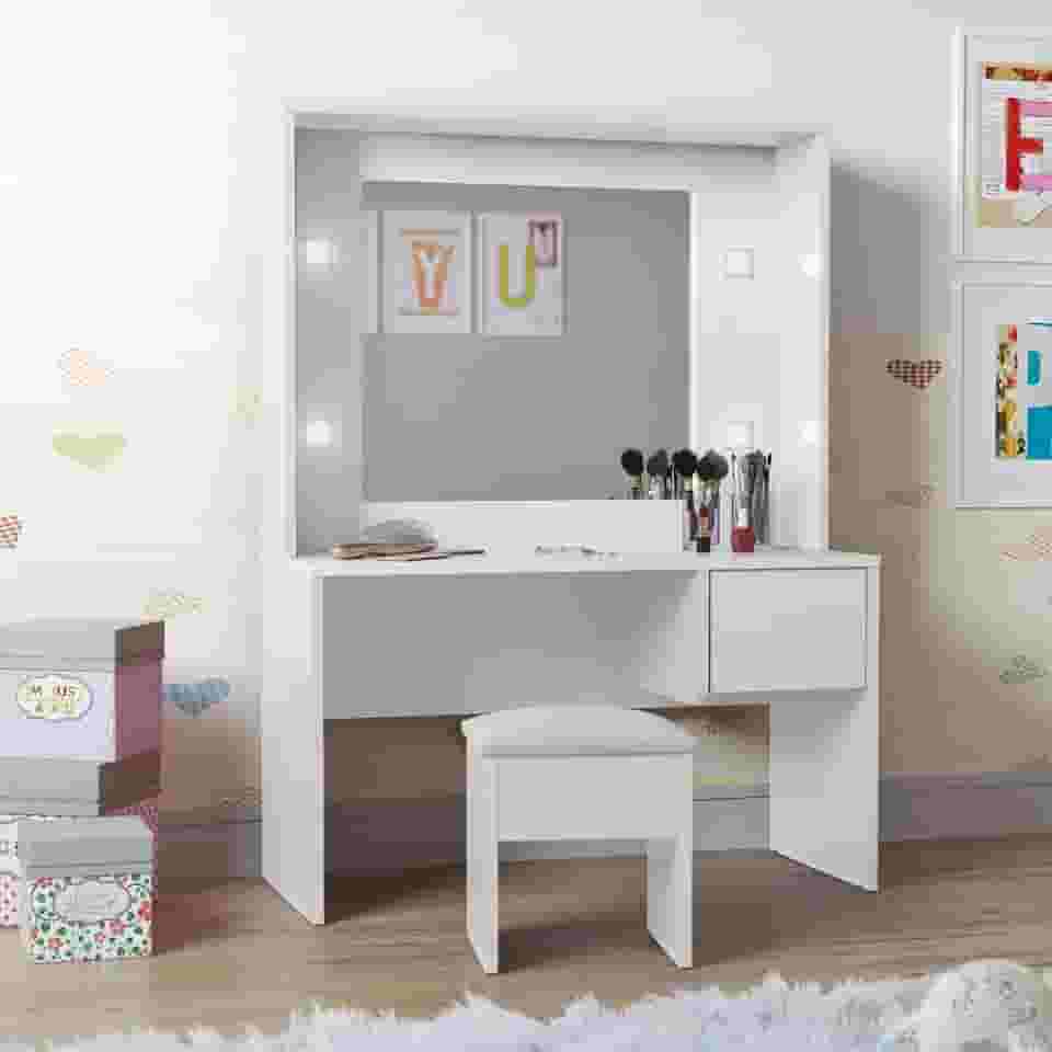 Penteadeira Infantil Diana Led e Banqueta Branca - Loja Inova BR