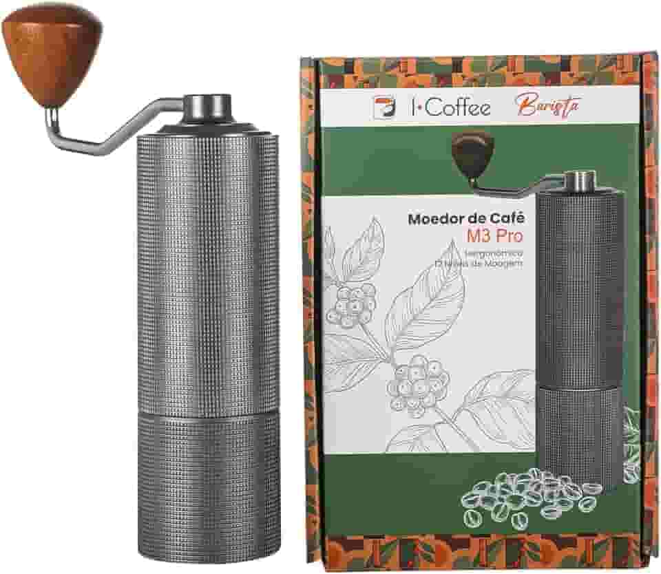 icoffee Moedor de café manual M3PRO com capacidade de 20 g com broca cônica de aço inoxidável CNC, ajuste interno ajustável, posicionamento de rolamento duplo, prensa francesa para presente de moedor manual