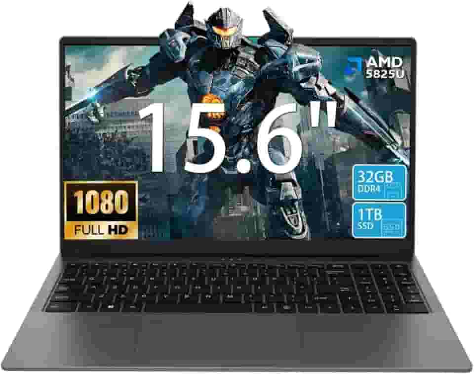 Laptop para jogos de 15,6 polegadas – Processador AMD Ryzen 7 5825U (8C/16T, 2,0-4,5GHz), placa de vídeo AMD Radeon, 32 GB DDR4 RAM 1 TB NVMe SSD Laptop com teclado retroiluminado, leitor de impressão