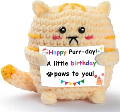 A Little Birthday Paws to You! - Gatinho de crochê feito à mão com cartão de presente para quem ama gatos - Presente de aniversário emocionante com cartão comemorativo para mulheres, homens