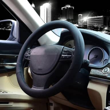Capa de volante de carro - couro durável de ajuste universal de 38 cm com forro antiderrapante (preto)