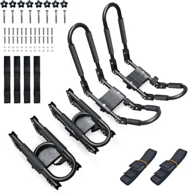 SUDOO Suporte de teto dobrável para caiaque universal para 2 caiaques, 4 peças, J-bar, caiaque, suporte de teto para carro, caminhões, SUV e canoa (2 pares)