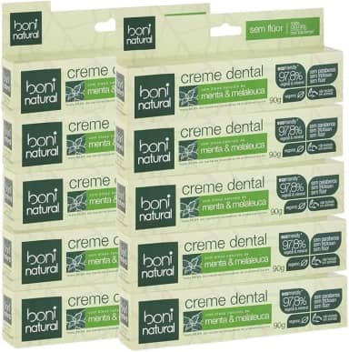 Kit 10x Creme Dental Sem Fluor Vegano 90g - Boni Natural