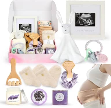 Caixa de presente de gravidez 2º trimestre para grávidas, cesta de presente para mulheres grávidas, caixa para mães grávidas, itens essenciais para gravidez no 2º trimestre (conjunto de presentes para