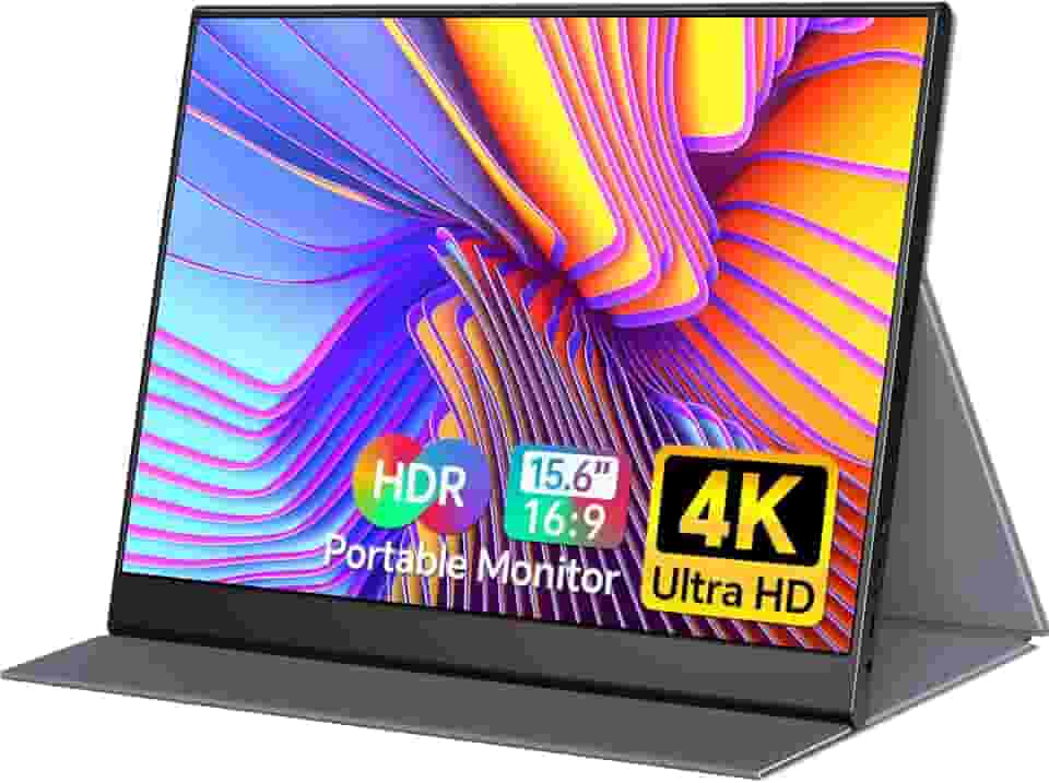 WGK Monitor portátil 4K verdadeiro - 39.6 cm UHD 3840 × 2160 100% sRGB USB-C HDMI monitor externo de segundo monitor portátil IPS tela de computador com alto-falantes para laptop, MacBook Switch PS5/4