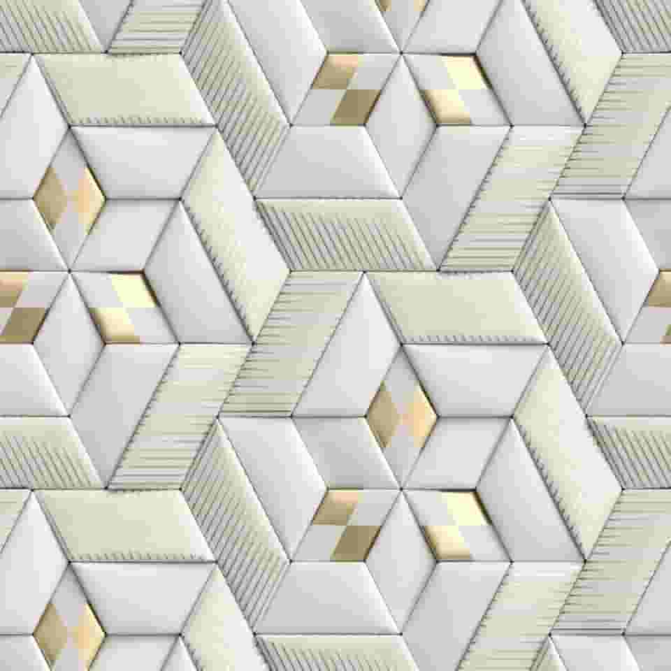 Papel de parede adesivo Geometrico Cinza e Dourado Efeito Gesso Autocolante 3D Lavável Quarto Sala 3m