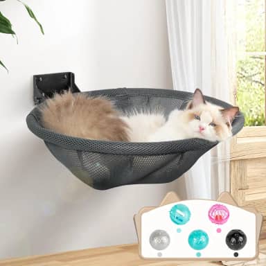 Rede para Gatos Montada na Parede, Cama Dobrável e Estável - Prateleira de Parede Respirável para Gatos, para Dormir, Brincar, Escalar e Descansar - Cinza, Metal e Malha, até 13,6 kg