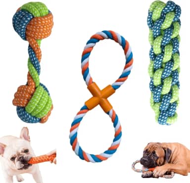 Kit Brinquedo Cachorro Resistente Mordedor para Cachorros de Corda 3 Peças Puxador de Corda para Pequenas, Médias Raças e Cachorros Filhotes Pet Brinquedo para Cachorros