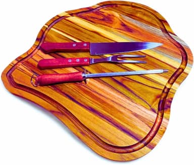 Tábua de Churrasco Rústica Grande em Madeira, Design Artesanal, com Canaleta, Ideal para Cortar e Servir Carnes