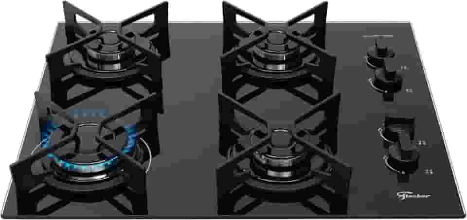 FISCHER COOKTOP À GÁS 4 BOCAS FIT LINE TREMPE IRON MESA VIDRO PRETO BIVOLT 36310-102671