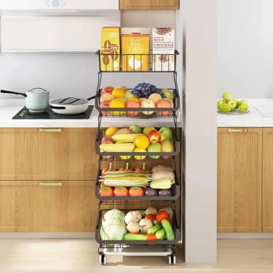 Fruteira de Chão para Cozinha, Carrinho Organizador de Cozinha de 5 Níveis com Rodas de Bloqueio, Ideal para Cebolas, Batatas, Carrinhos Organizadores