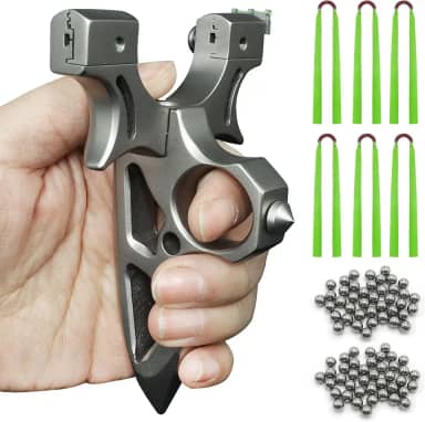 HBG estilingue profissional de aço inoxidável com alvo para adultos conjunto de estilingue de caça de alta velocidade com 100 bolas de munição e 6 elásticos para prática de tiro ao ar livre