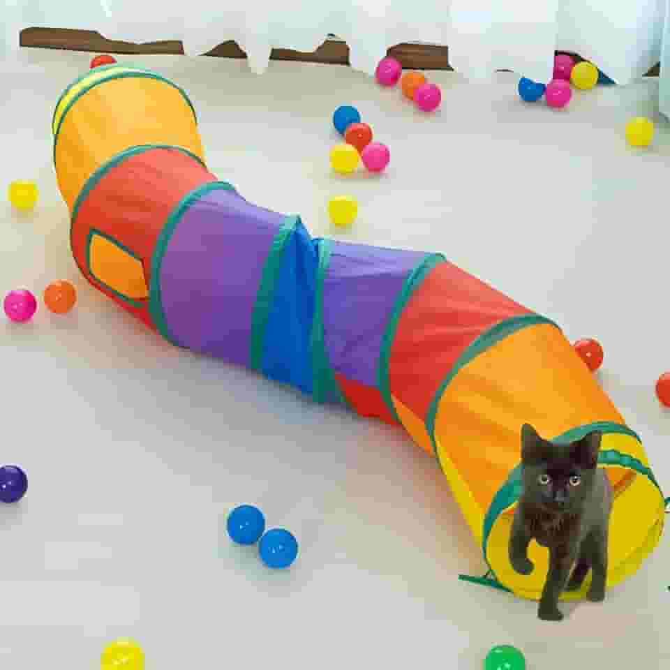 Túnel Labirinto para Gatos 123cm – Dobrável, Colorido, Com Saídas Laterais, Brinquedo Interativo que Incentiva Exercícios, Diversão, Brincadeiras e Estímulo Mental