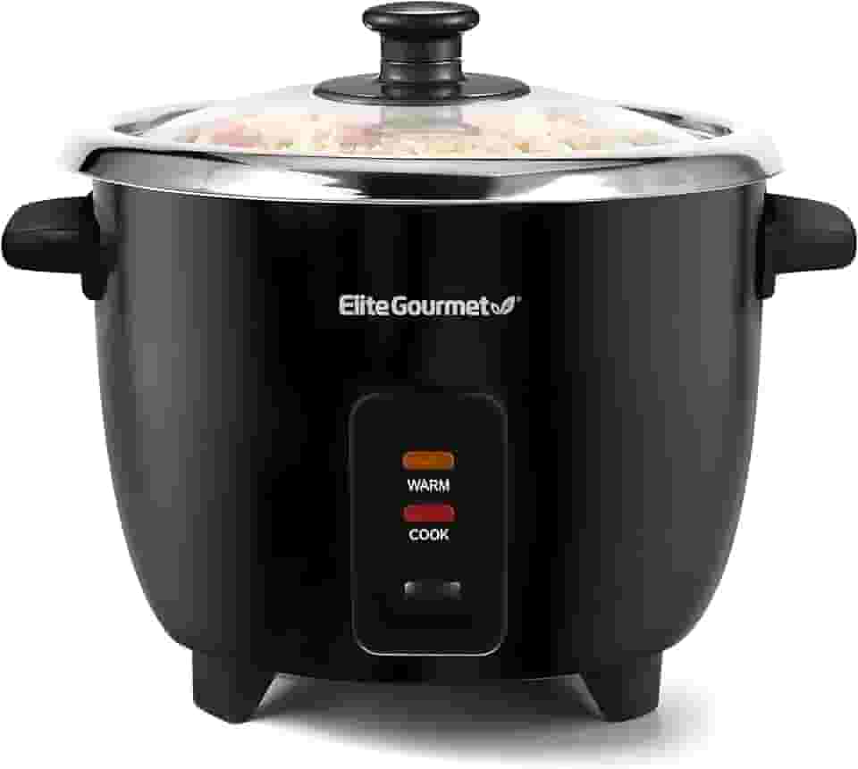 Elite Gourmet ERC006SS Panela de arroz elétrica de 6 xícaras com panela interna de aço inoxidável de grau cirúrgico 304, faz sopas, ensopados, papas, grãos e cereais, 6 xícaras (3 xícaras cruas),