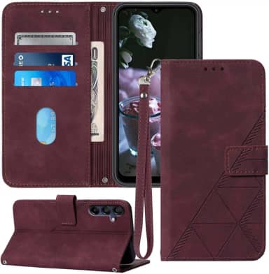 Capa carteira para Samsung A15 5G, compartimento para cartão, alça de pulso TPU interior, capa protetora para celular, capa flip de couro PU para Galaxy A15 (2024) (vermelho)