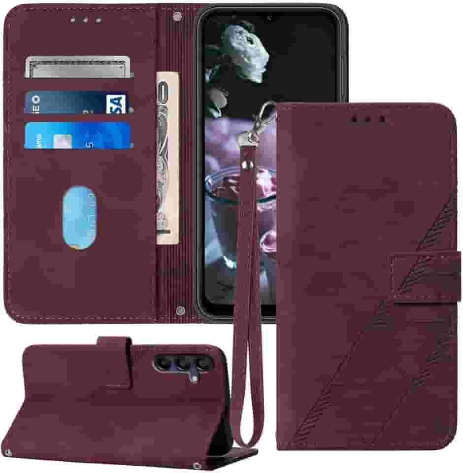 Capa carteira para Samsung A15 5G, compartimento para cartão, alça de pulso TPU interior, capa protetora para celular, capa flip de couro PU para Galaxy A15 (2024) (vermelho)