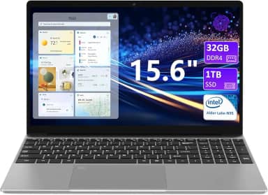 KurieTim Laptop Windows de 32 GB RAM, SSD NVMe M2 PCIe de 1 TB, CPU Intel_N95 de 1,7 a 3,4 GHz, tela LCD IPS FHD 180° de 15,6 polegadas, teclado retroiluminado, leitor de impressão digital, mini HDMI