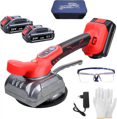 Maquina Assentar Pisos Porcelanatos Elétrica, Instalador Profissional de Ladrilhos Cerâmicos com Ventosa, 2 Baterias, Ventosa a Vácuo, Capacidade Máxima de Sucção de 80 KG, Vermelho