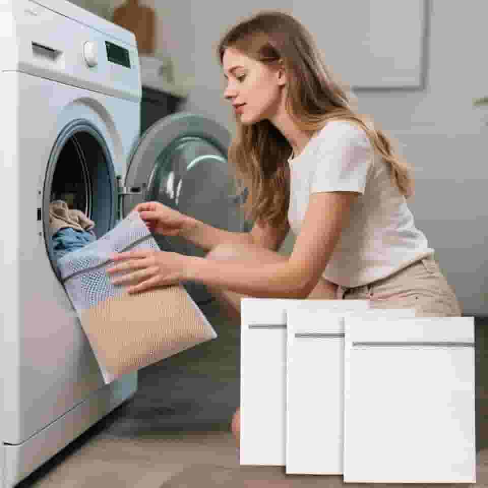 Sacos de lavagem de malha, saco de lavagem para máquina de lavar, saco de lavagem de rede com zíper, bolsa de secadora (3 peças, 40 x 30 cm)