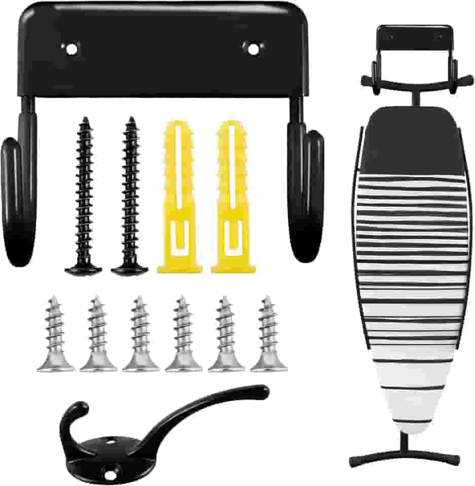 FALESOUL Suporte de parede para tábua de passar roupa, suporte de tábua de passar a ferro na parede e gancho sobre a porta, suporte de parede para tábua de passar roupa para lavanderia em casa (preto)