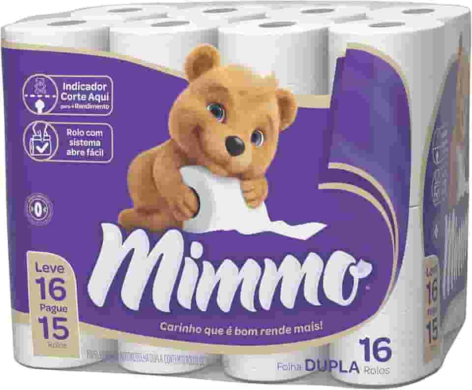 Mimmo Papel Higienico Folha Dupla, 30m, Leve 16 Pague 15 Rolos
