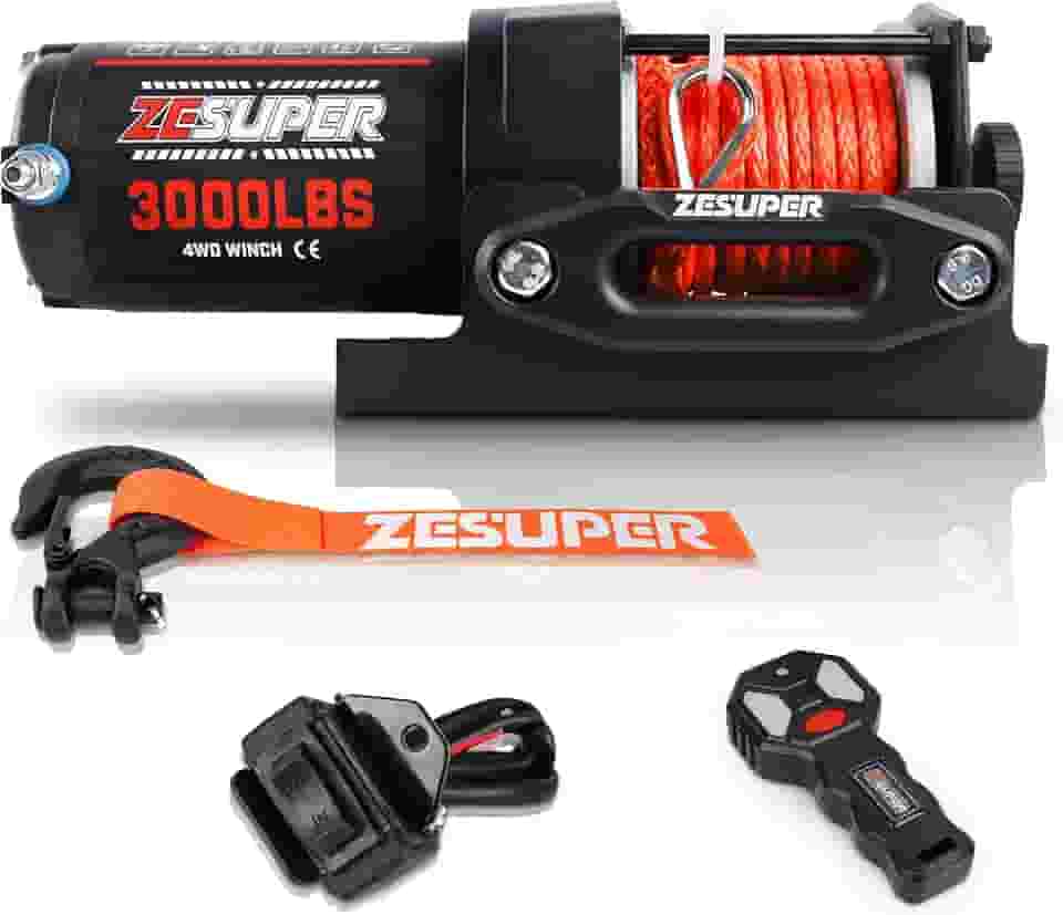 ZESUPER Guincho elétrico 1,360.8 kg 12V DC para reboque ATV/UTV Off Road com controle remoto sem fio novo suporte de montagem de corda sintética