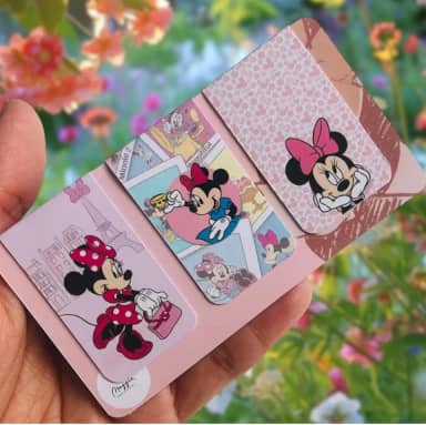 Kit 6 Marcadores de Página Magnético Premium Tema Minnie Reutilizável Ideal para Livros Cadernos Organização Leitura Estudo Magnético Forte Cores Vibrantes Perfeito para Presentear
