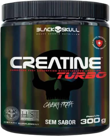 Creatine Turbo – sem sabor - Pote 300g - Black Skull - Suplementação para Treino, Performance, Ganho Muscular, Hipertrofia, Força e Resistência