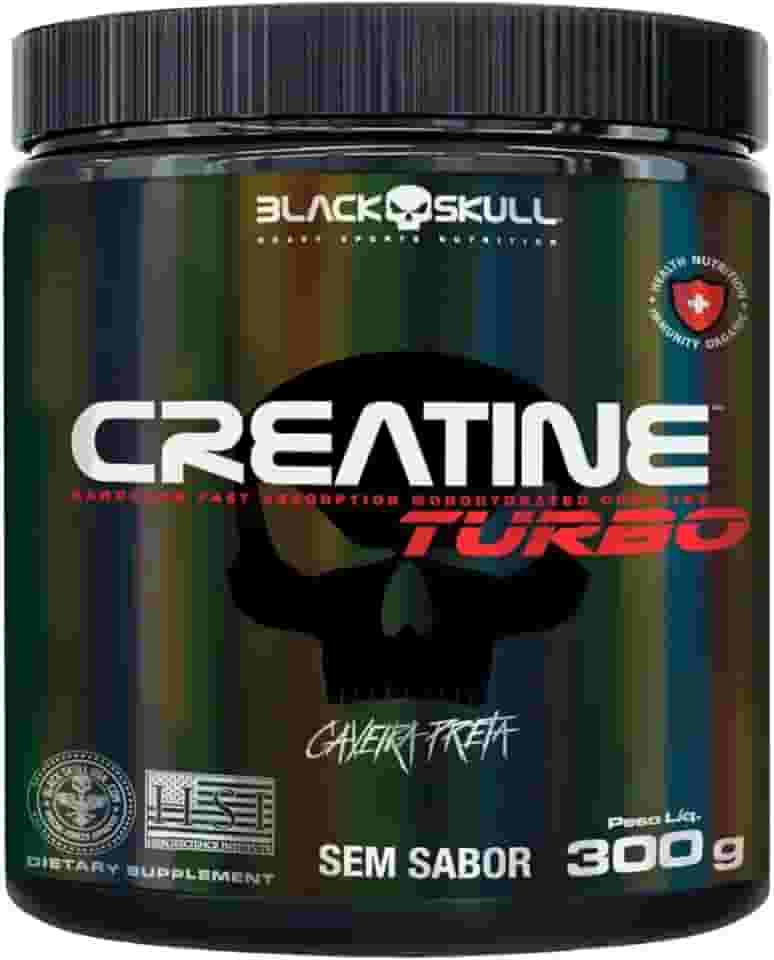 Creatine Turbo – sem sabor - Pote 300g - Black Skull - Suplementação para Treino, Performance, Ganho Muscular, Hipertrofia, Força e Resistência