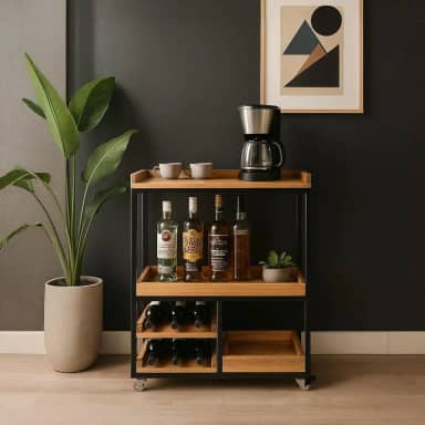 Carrinho Aparador Adega Bar Café Madeira Maciça Industrial