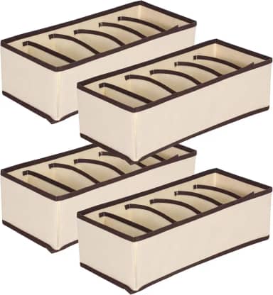 Kit 4 Organizadores de Gaveta Closet Guarda Roupa Intima Cueca Calcinha Sutiã 6 Divisórias (Marfim)