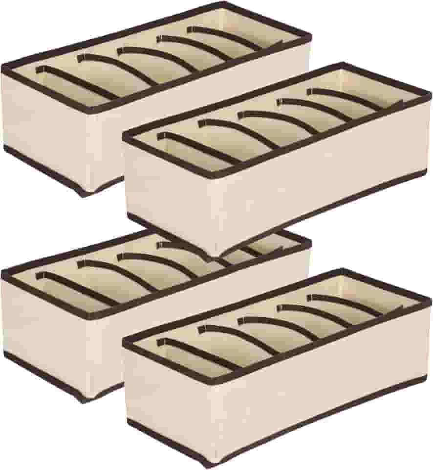 Kit 4 Organizadores de Gaveta Closet Guarda Roupa Intima Cueca Calcinha Sutiã 6 Divisórias (Marfim)