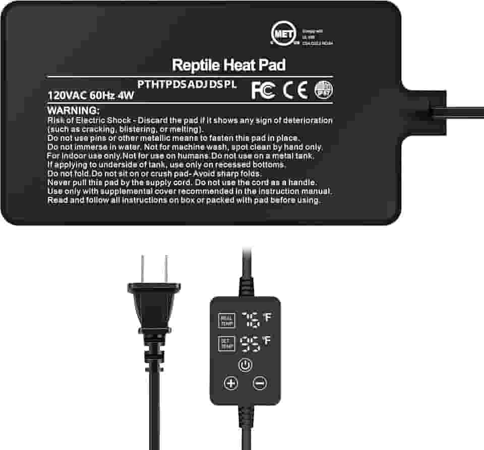 Simple Deluxe Almofada de aquecimento para répteis de 10 x 17 cm, 4 W, com termostato ajustável, tapete de aquecimento de terrário para tartarugas, lagartos, sapos e outros répteis