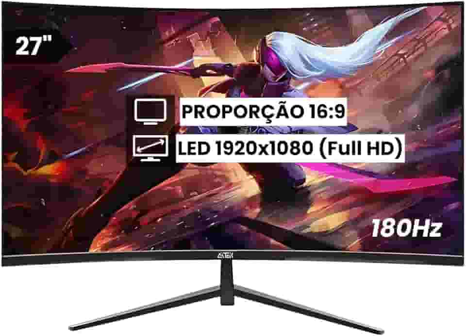 Monitor Curvo Gamer 27" 180Hz 1ms Full HD Freesync G-Sync com Conexões HDMI, DisplayPort e Suporte VESA 100x100mm