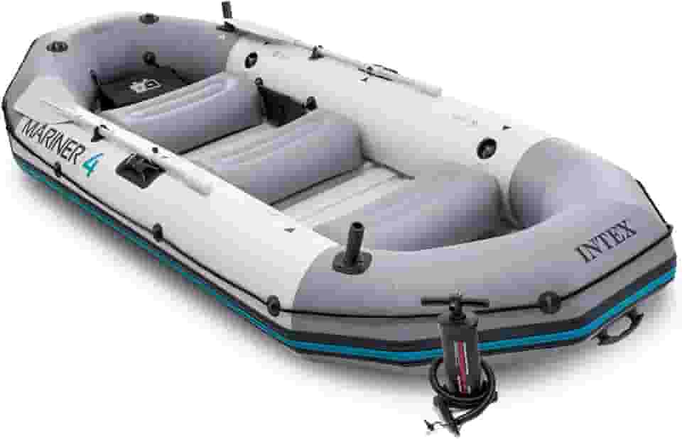 INTEX Série de barcos infláveis Mariner: inclui remos de barco de luxo e bomba de alto rendimento - PVC superresistente - quilha resistente ao desgaste - suportes removíveis para vara de pesca - alça