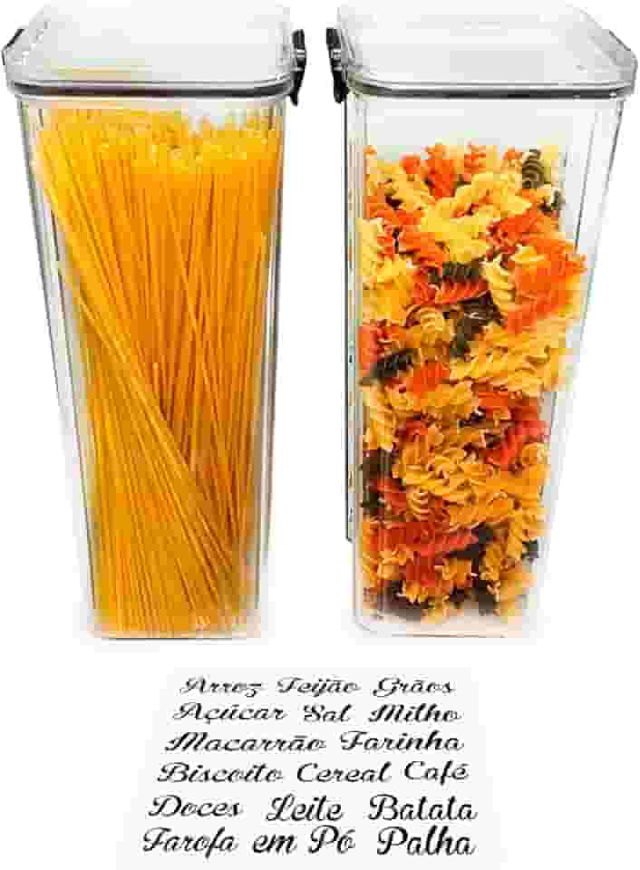 Kit 2 Pote Hermético Tampa Acrílico Porta Mantimento Arroz 2.150 L com Trava Lateral