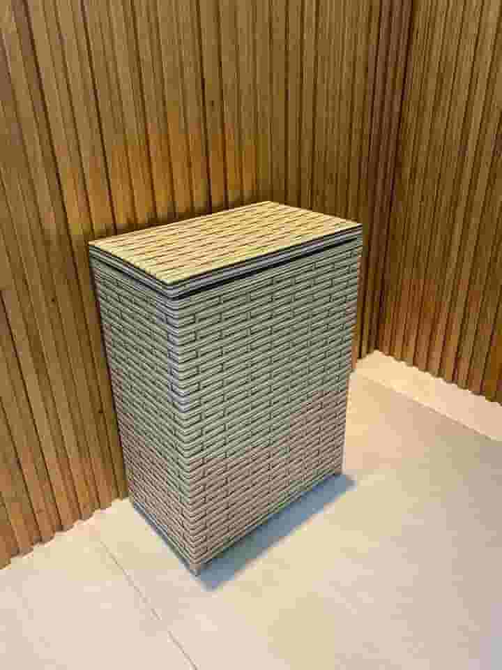 Cesto de Roupa Suja em Fibra Sintética, 70 Litros, 42x33x60 cm, Design Trançado Preto (Cappuccino)