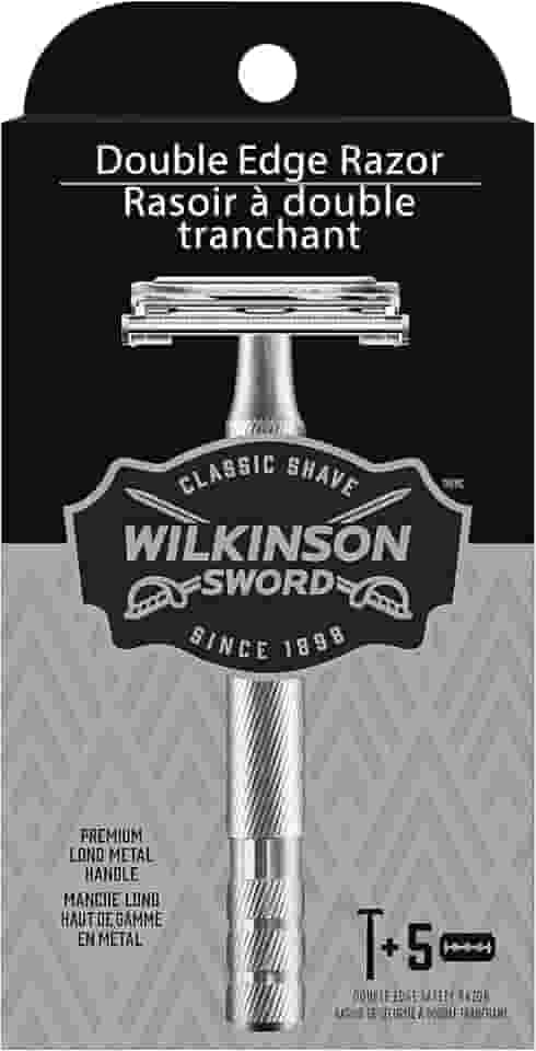 Wilkinson Sword Barbeador de borda dupla para homens com 5 refis de lâminas de barbear de borda dupla
