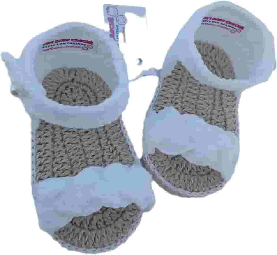 Sapatinhos de Crochê para Bebê, Branco e Bege, Artesanal, Estilo Sandália