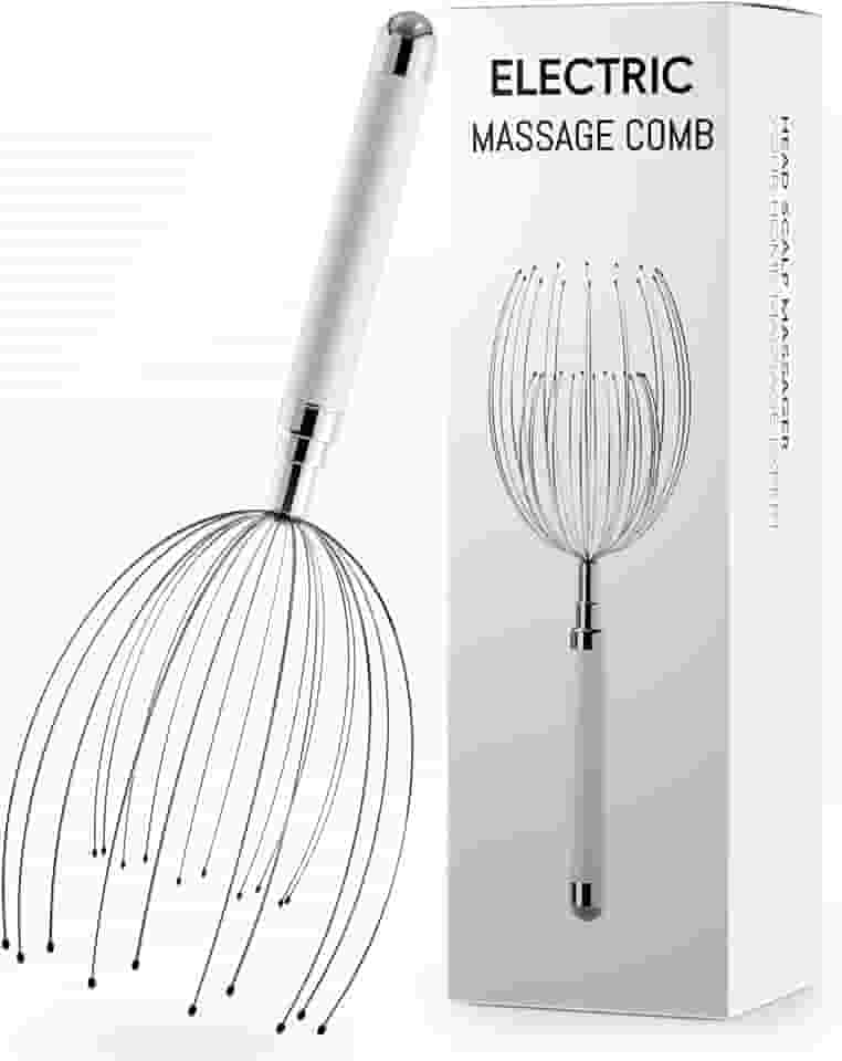 Massageador de cabeça para couro cabeludo, massageador elétrico de couro cabeludo com 20 dedos de metal – ferramenta de massagem de cabelo e arranhador de cabeça, à prova d'água para alívio