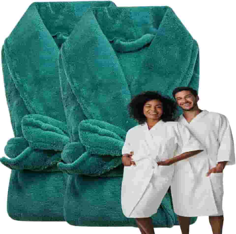 2 Roupões Microfibra Adulto Extra Macio Unissex - Verde - Único
