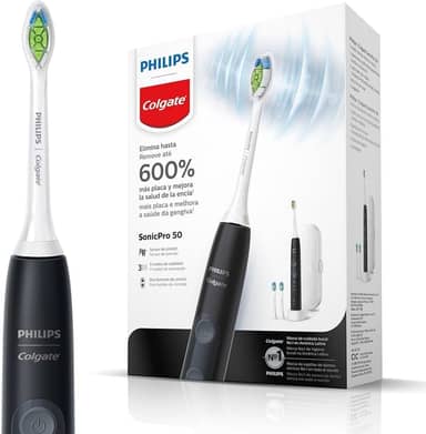 Escova de Dente Elétrica Philips Colgate SonicPro 50 | Recarregável, bivolt, com 2 refis e estojo de viagem