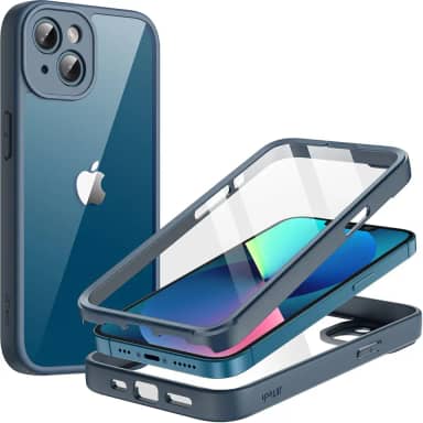 JETech Capa para iPhone 13 6,1 Polegadas com Protetor de Tela de Vidro Temperado Embutido, Case Proteção Resistente de Corpo Inteiro de 360 Graus, Estojo de Robusta à Prova Choque (Marinha)