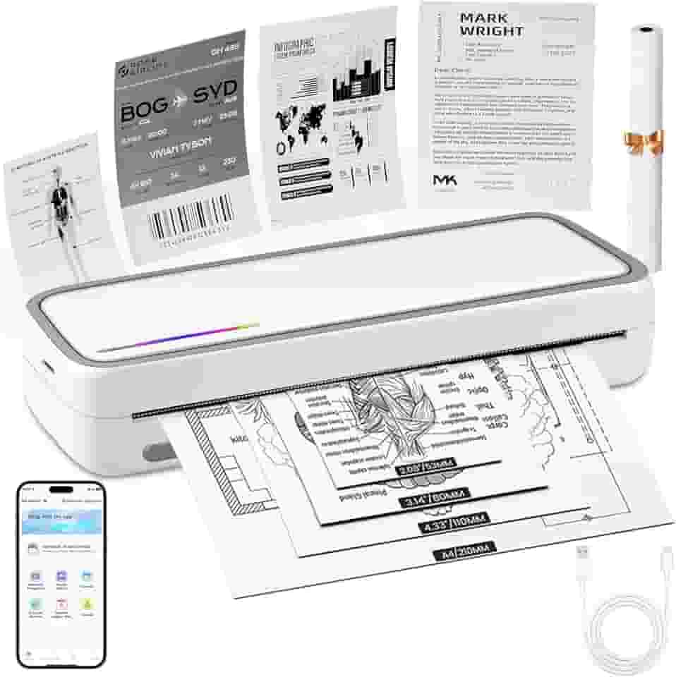 Impressora Portatil A4, 110-220V Impressora Termica A4, Impressora Térmica Portátil com 20 Folhas Papel, Impressoras Pequena Que Imprime com Clareza, 300DPI