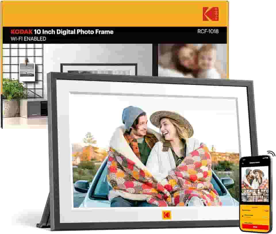 KODAK Moldura digital de 10,1 polegadas com WiFi, moldura eletrônica WiFi com armazenamento de 32 GB, tela sensível ao toque IPS de 1280 x 800 HD, rotação automática, compartilhe fotos e vídeos para