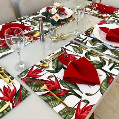 Jogo Americano Tecido 6 Un + 6 Guardanapos + 6 Porta Guardanapos (Mod.90 Guard Vermelho)